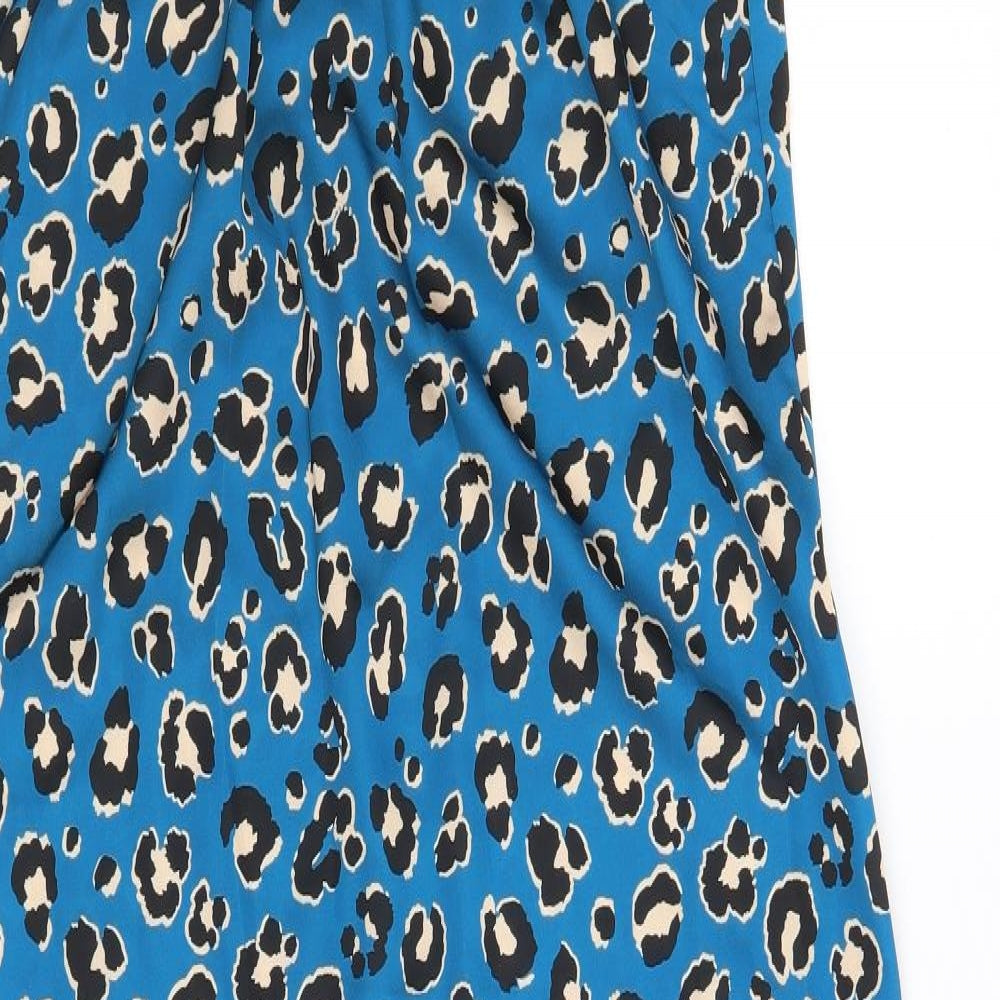 Boohoo Womens Blue Animal Print Polyester A-Line  Size 12  V-Neck