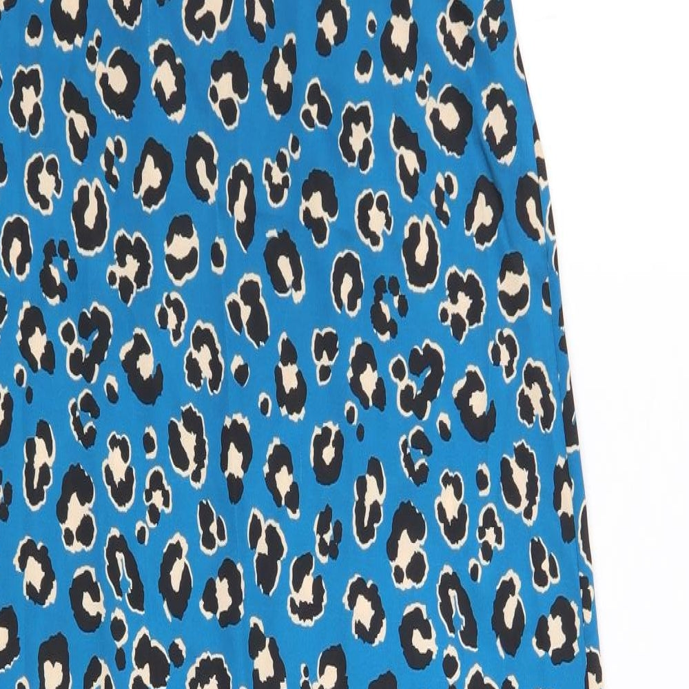 Boohoo Womens Blue Animal Print Polyester A-Line  Size 12  V-Neck