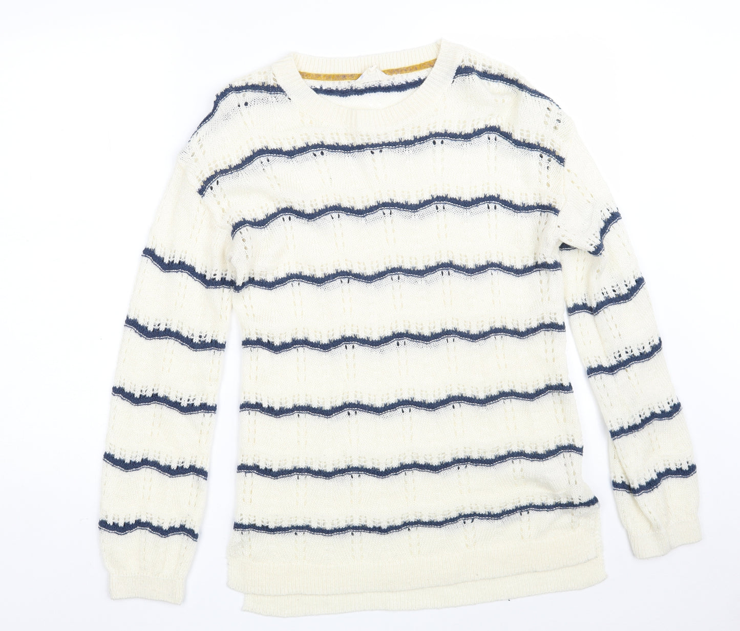 Falmer Womens Ivory Round Neck Striped Acrylic Pullover Jumper Size 10