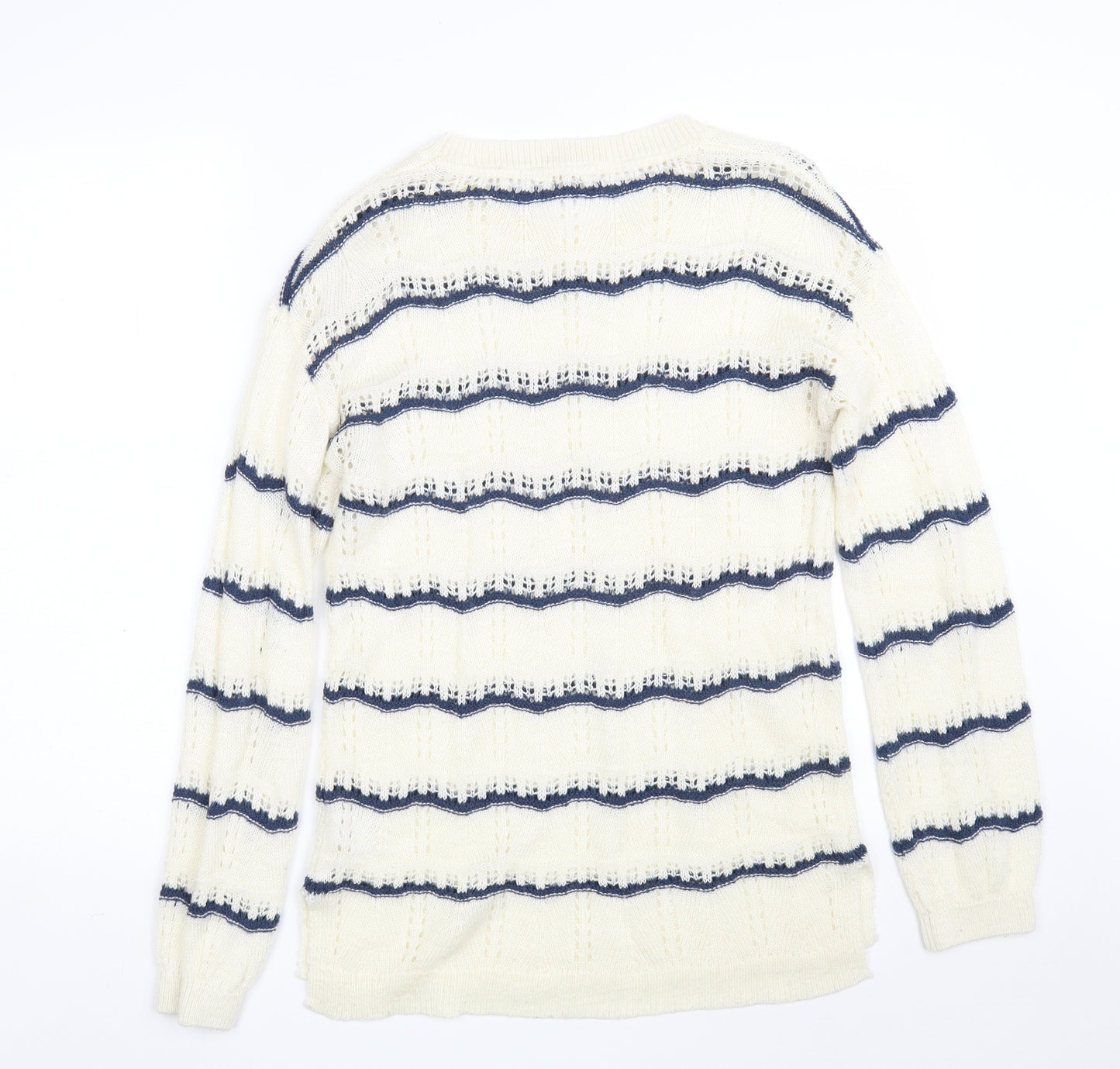 Falmer Womens Ivory Round Neck Striped Acrylic Pullover Jumper Size 10