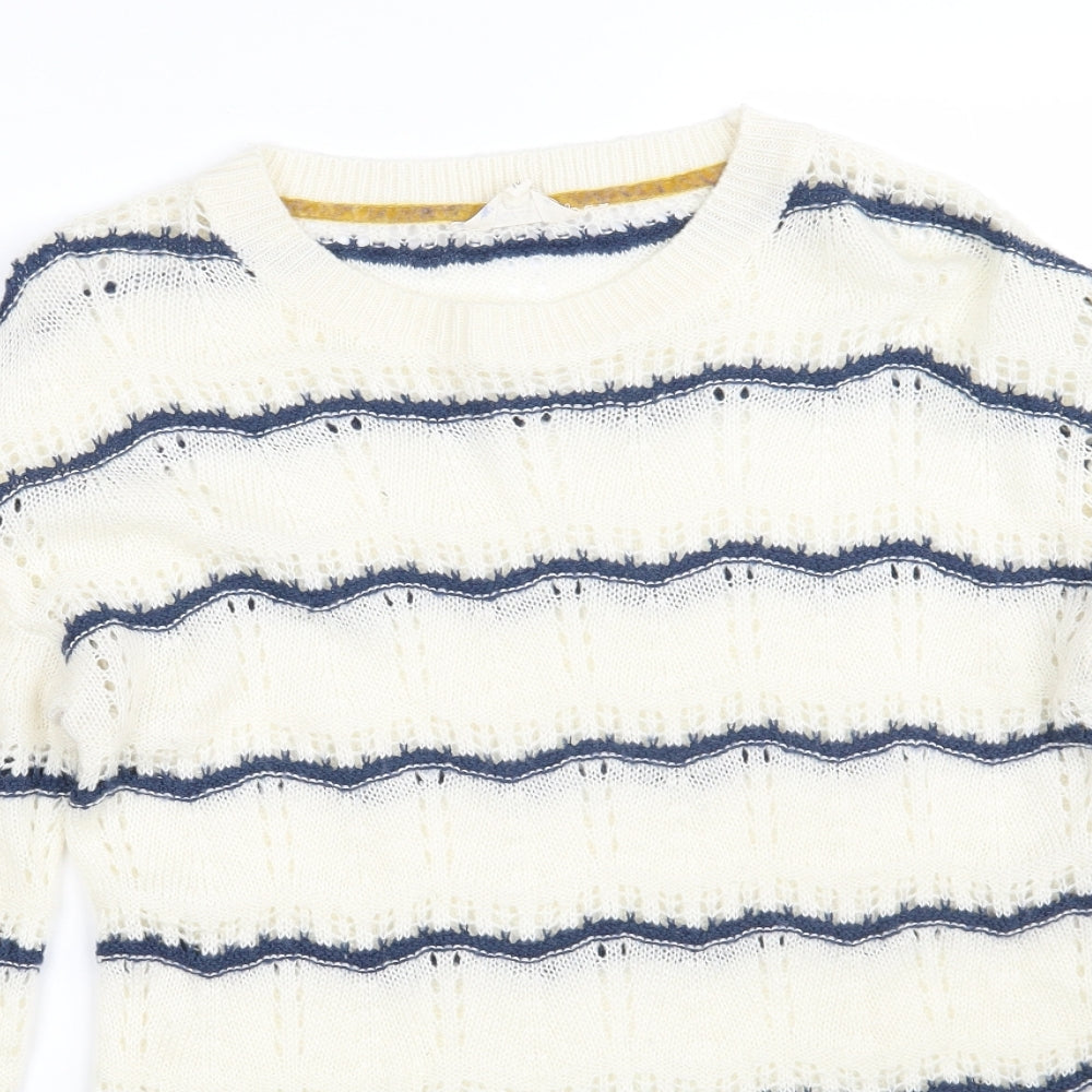 Falmer Womens Ivory Round Neck Striped Acrylic Pullover Jumper Size 10