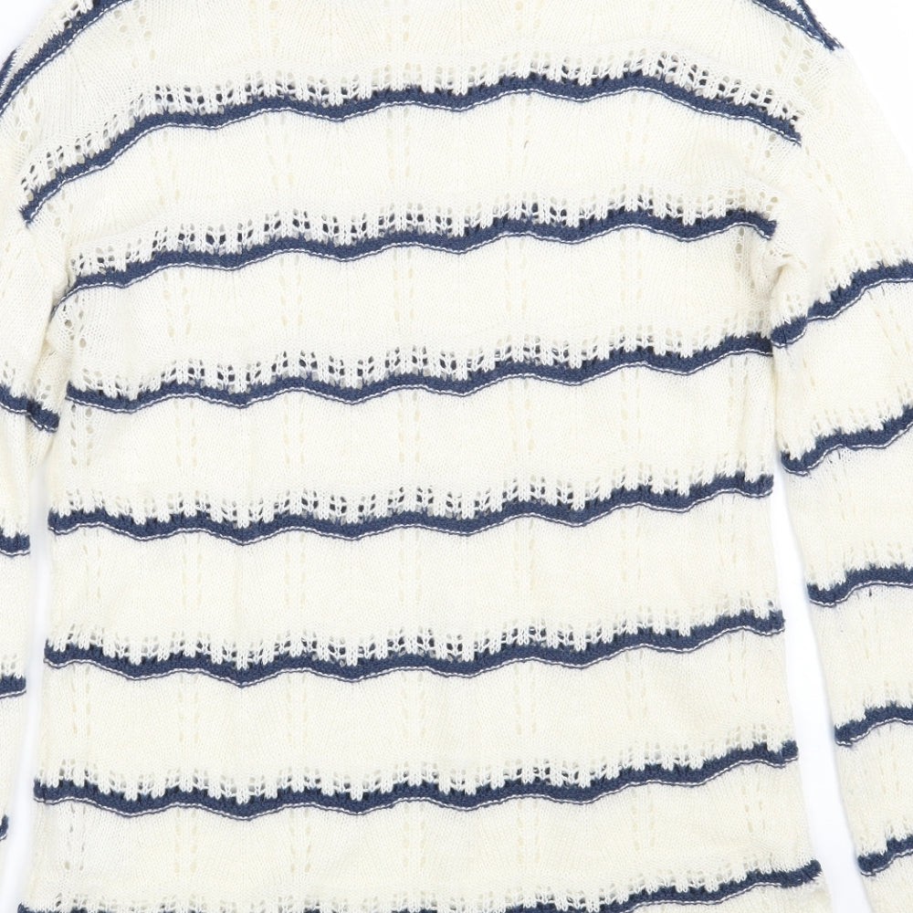 Falmer Womens Ivory Round Neck Striped Acrylic Pullover Jumper Size 10