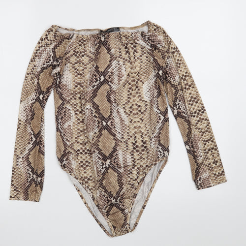 I SAW IT FIRST Womens Brown Animal Print Polyester Bodysuit One-Piece Size 10