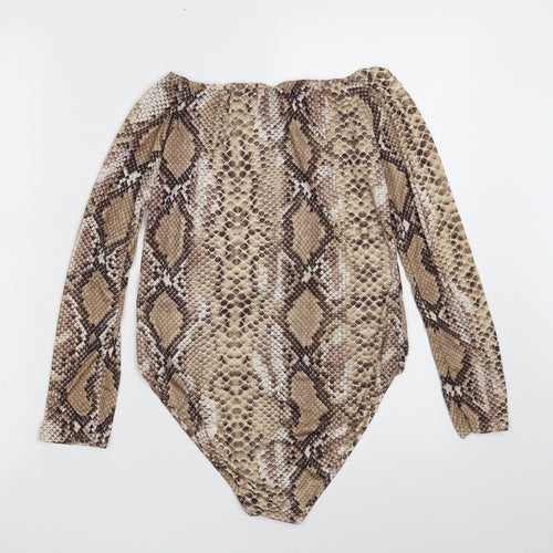 I SAW IT FIRST Womens Brown Animal Print Polyester Bodysuit One-Piece Size 10