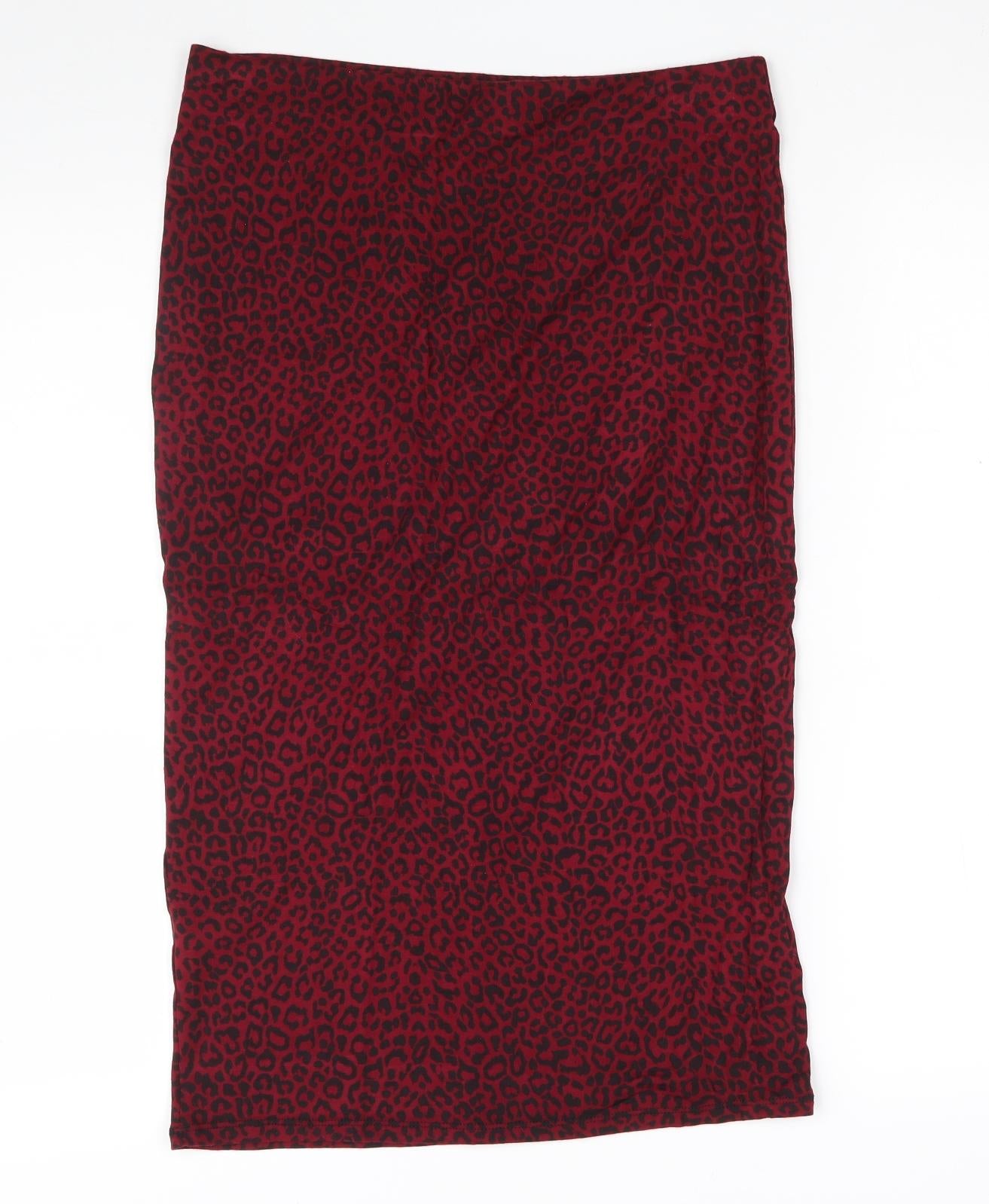 Dorothy Perkins Womens Red Animal Print Viscose Straight & Pencil Skirt Size 12