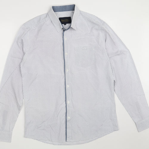 Retro Fire Mens White Geometric Polyester  Button-Up Size L Collared Button
