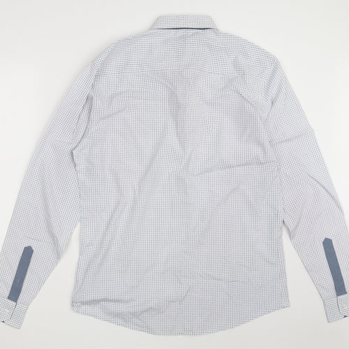 Retro Fire Mens White Geometric Polyester  Button-Up Size L Collared Button