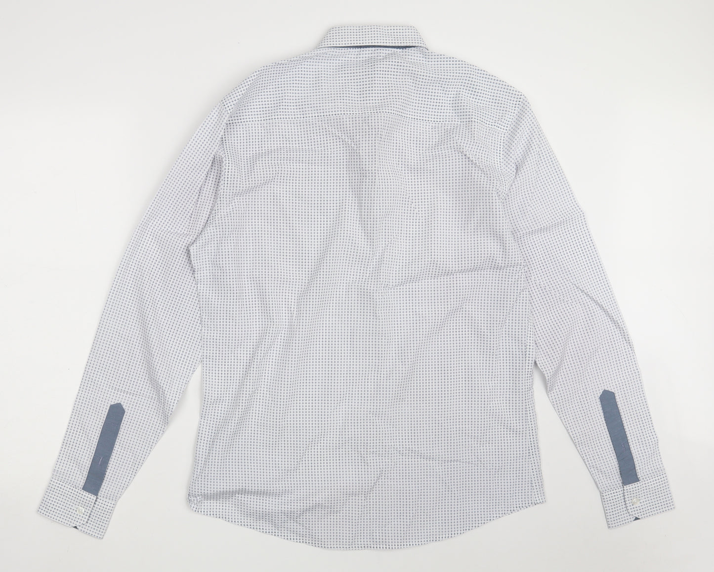Retro Fire Mens White Geometric Polyester  Button-Up Size L Collared Button