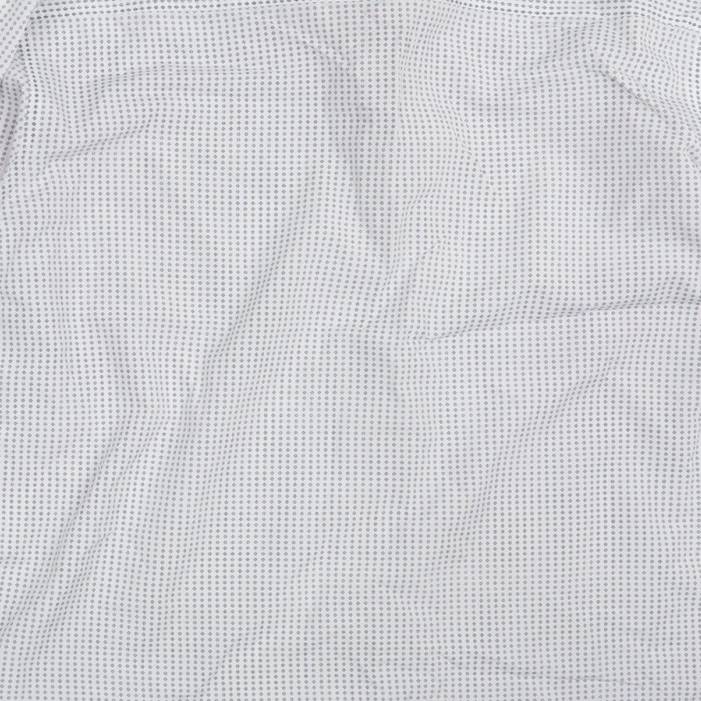 Retro Fire Mens White Geometric Polyester  Button-Up Size L Collared Button