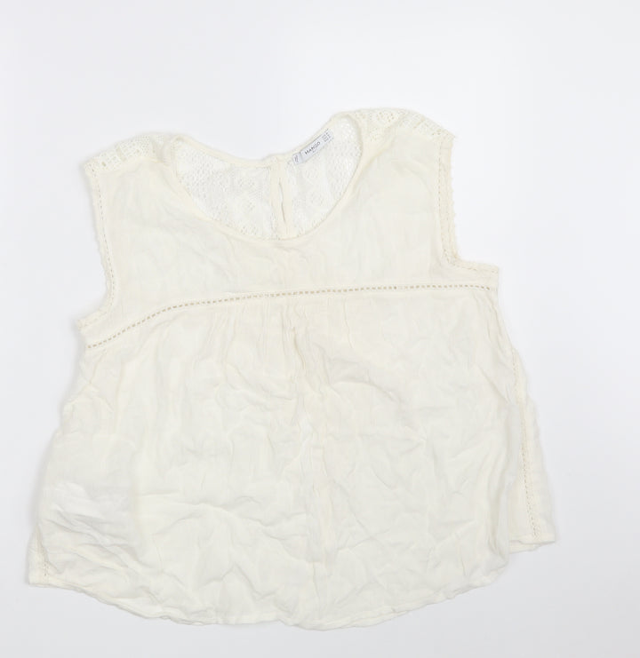 Mango Womens Ivory Viscose Basic Blouse Size M Round Neck