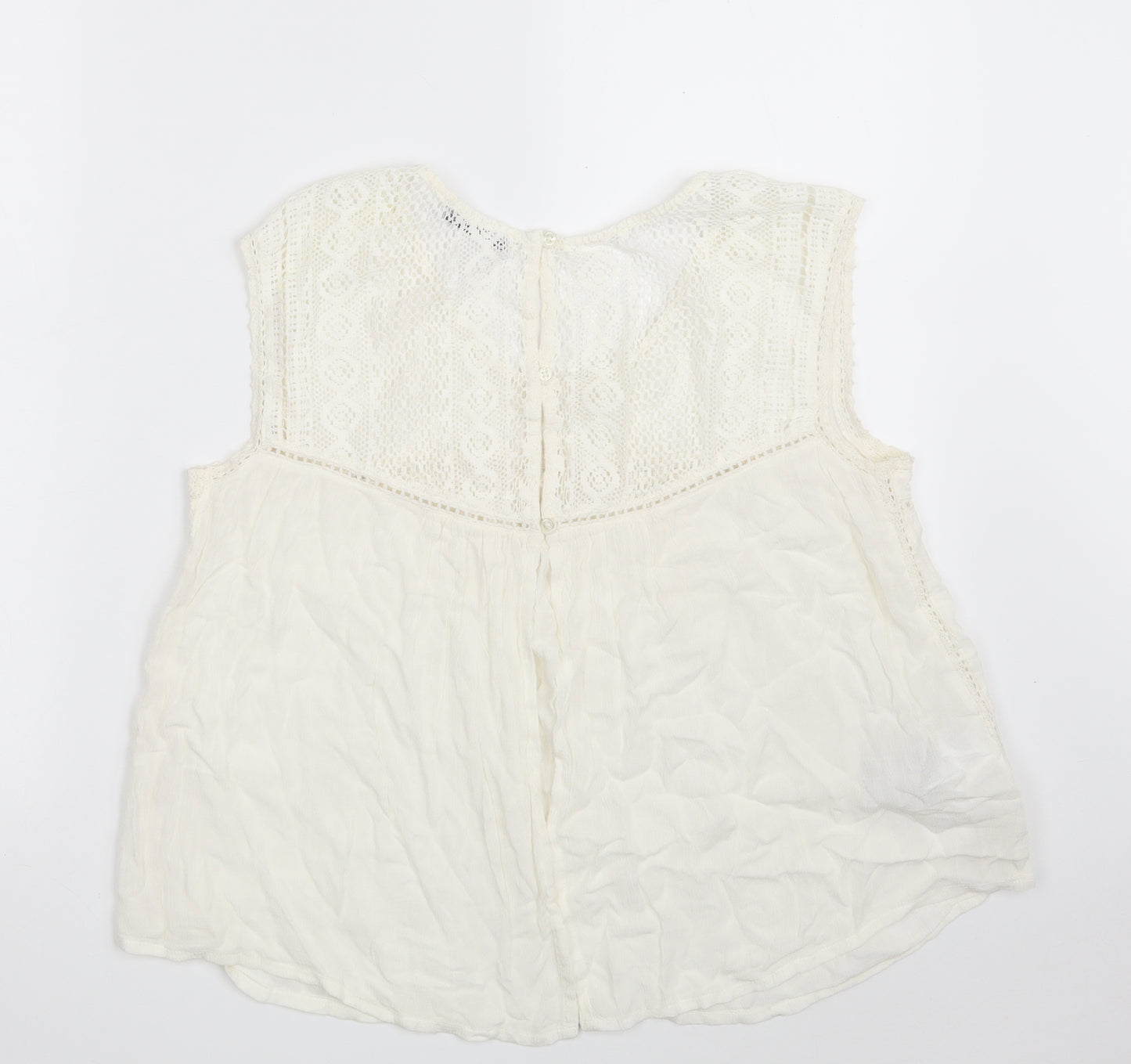 Mango Womens Ivory  Viscose Basic Blouse Size M Round Neck