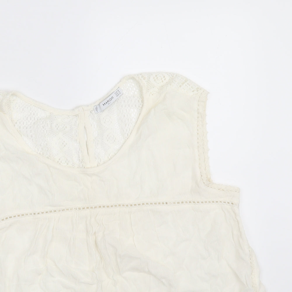 Mango Womens Ivory  Viscose Basic Blouse Size M Round Neck