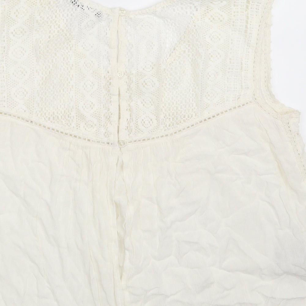 Mango Womens Ivory  Viscose Basic Blouse Size M Round Neck