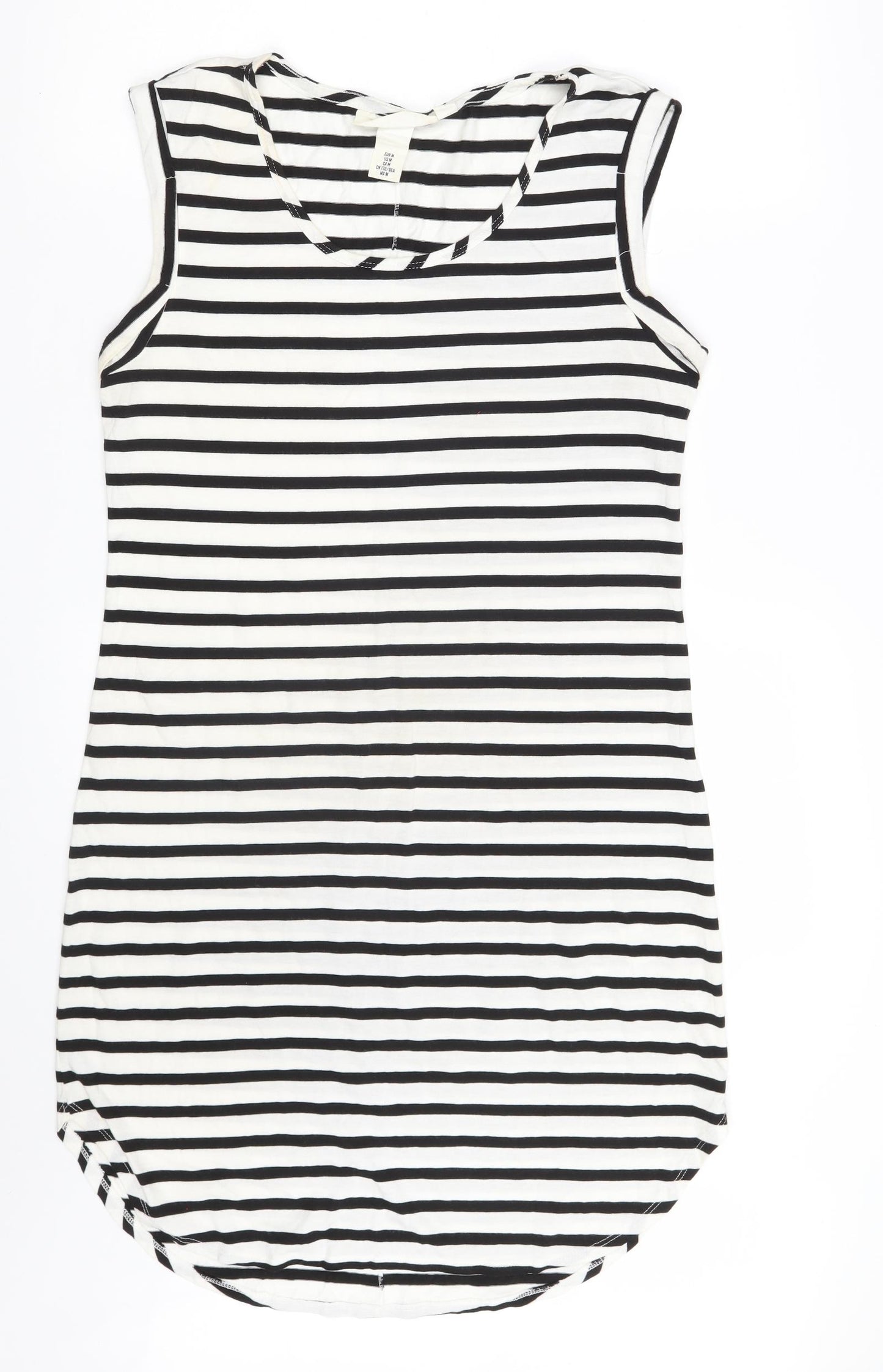 H&M Womens White Striped Cotton Basic T-Shirt Size M Scoop Neck