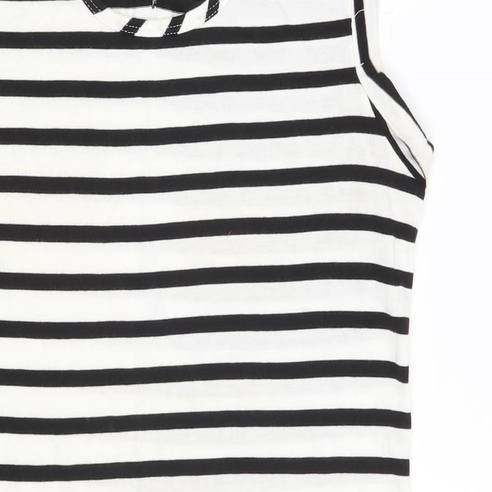 H&M Womens White Striped Cotton Basic T-Shirt Size M Scoop Neck