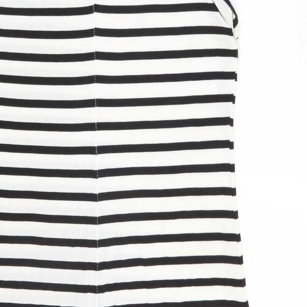 H&M Womens White Striped Cotton Basic T-Shirt Size M Scoop Neck