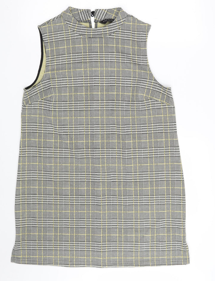 Dorothy Perkins Womens Grey Check Polyester Basic Blouse Size 14 Round Neck