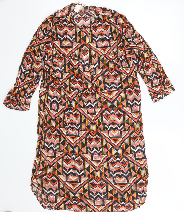 H&M Womens Multicoloured Geometric Viscose A-Line  Size 10  Scoop Neck Button