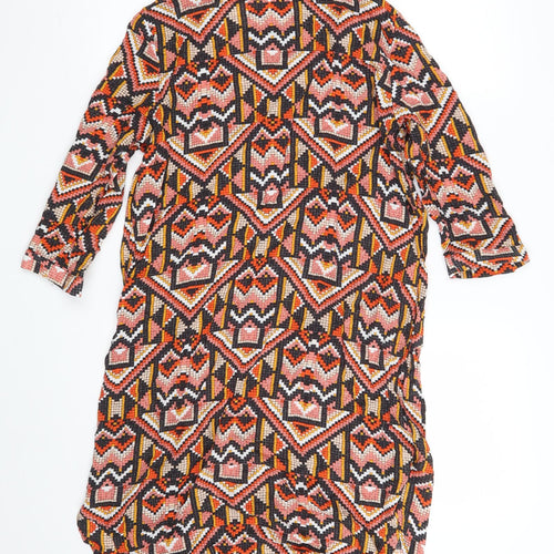 H&M Womens Multicoloured Geometric Viscose A-Line  Size 10  Scoop Neck Button