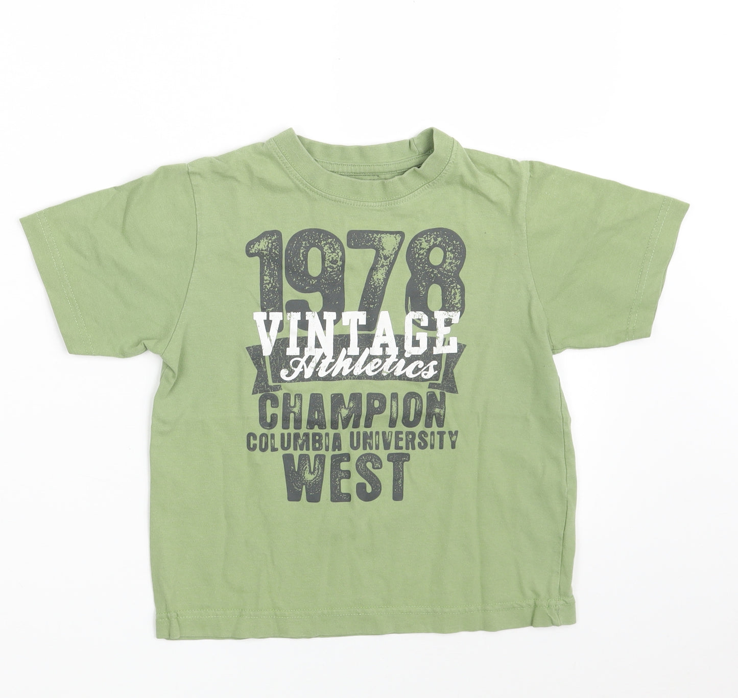 Matalan Boys Green  100% Cotton Basic T-Shirt Size 4-5 Years Round Neck  - Vintage Athletics