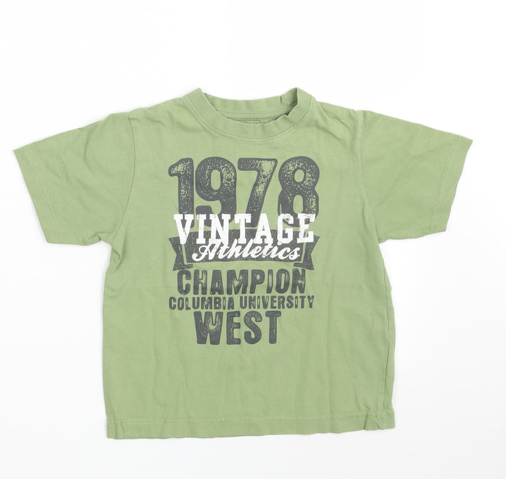 Matalan Boys Green  100% Cotton Basic T-Shirt Size 4-5 Years Round Neck  - Vintage Athletics