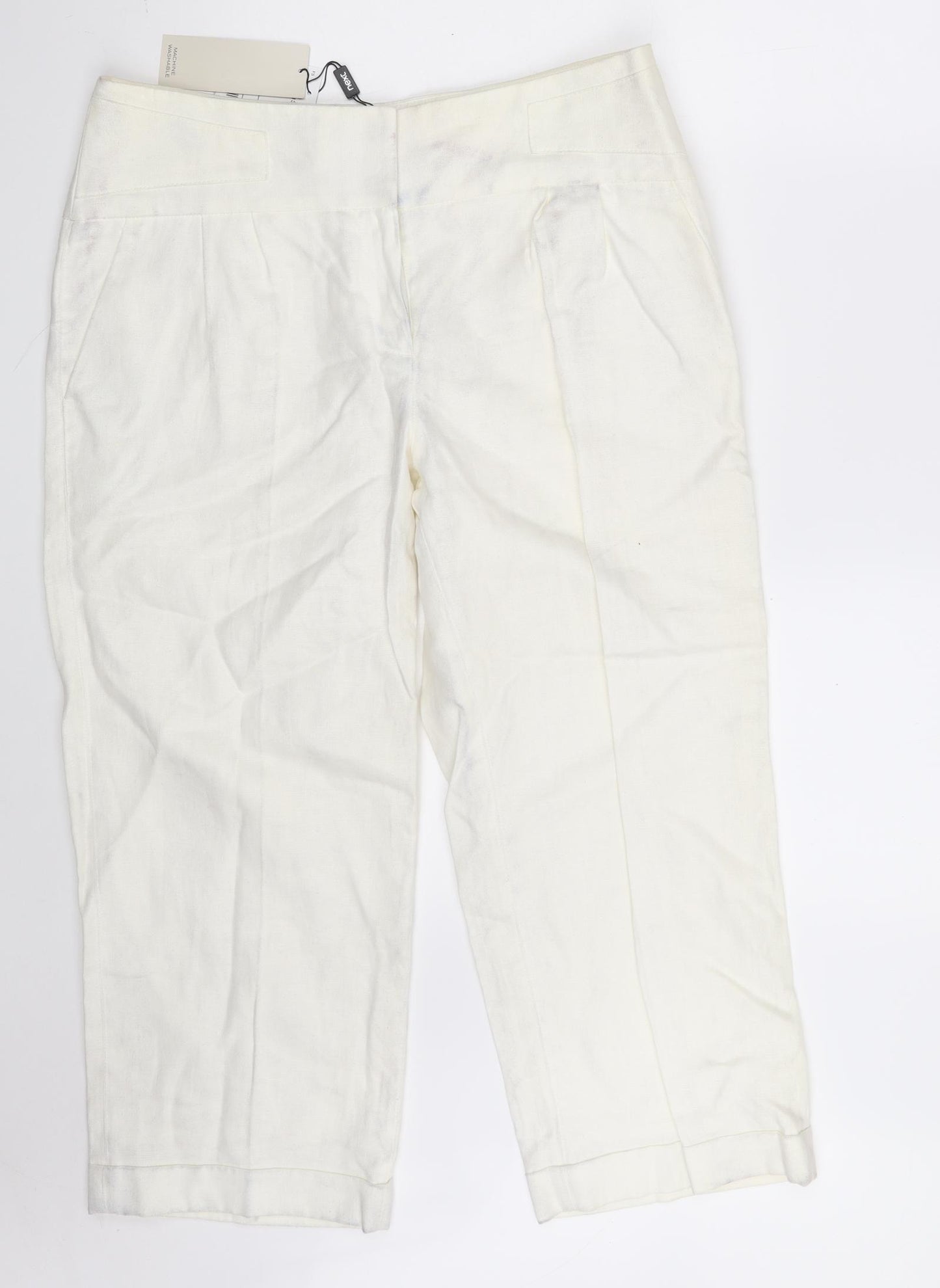 NEXT Womens Ivory  Linen Cropped Trousers Size 14 L23 in Regular Zip