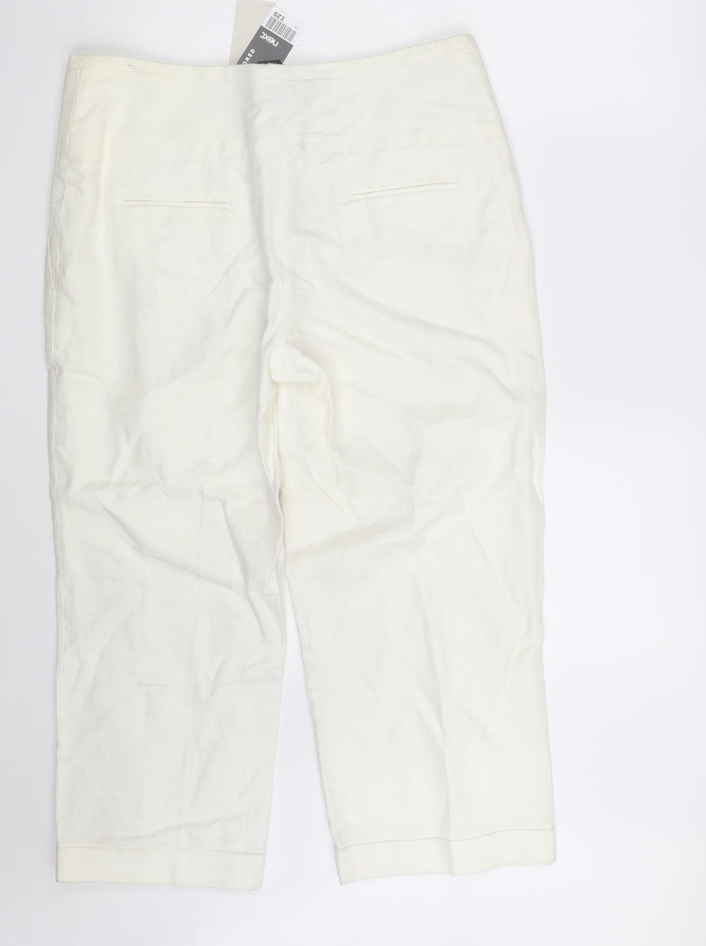 NEXT Womens Ivory  Linen Cropped Trousers Size 14 L23 in Regular Zip