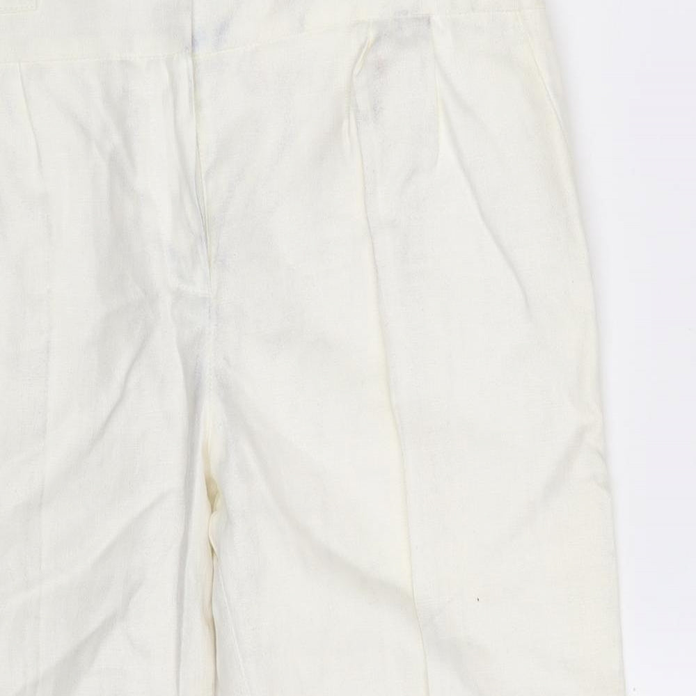 NEXT Womens Ivory  Linen Cropped Trousers Size 14 L23 in Regular Zip