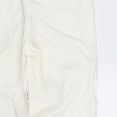 NEXT Womens Ivory  Linen Cropped Trousers Size 14 L23 in Regular Zip