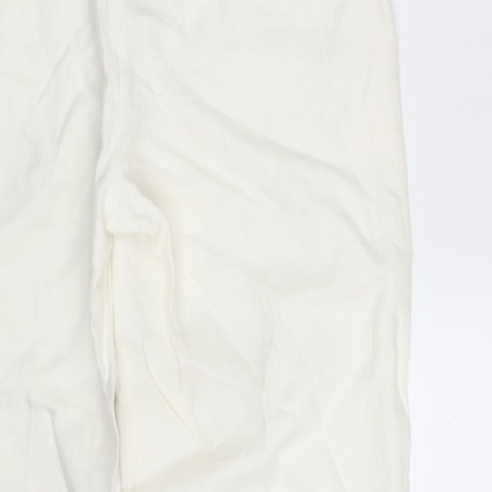 NEXT Womens Ivory  Linen Cropped Trousers Size 14 L23 in Regular Zip