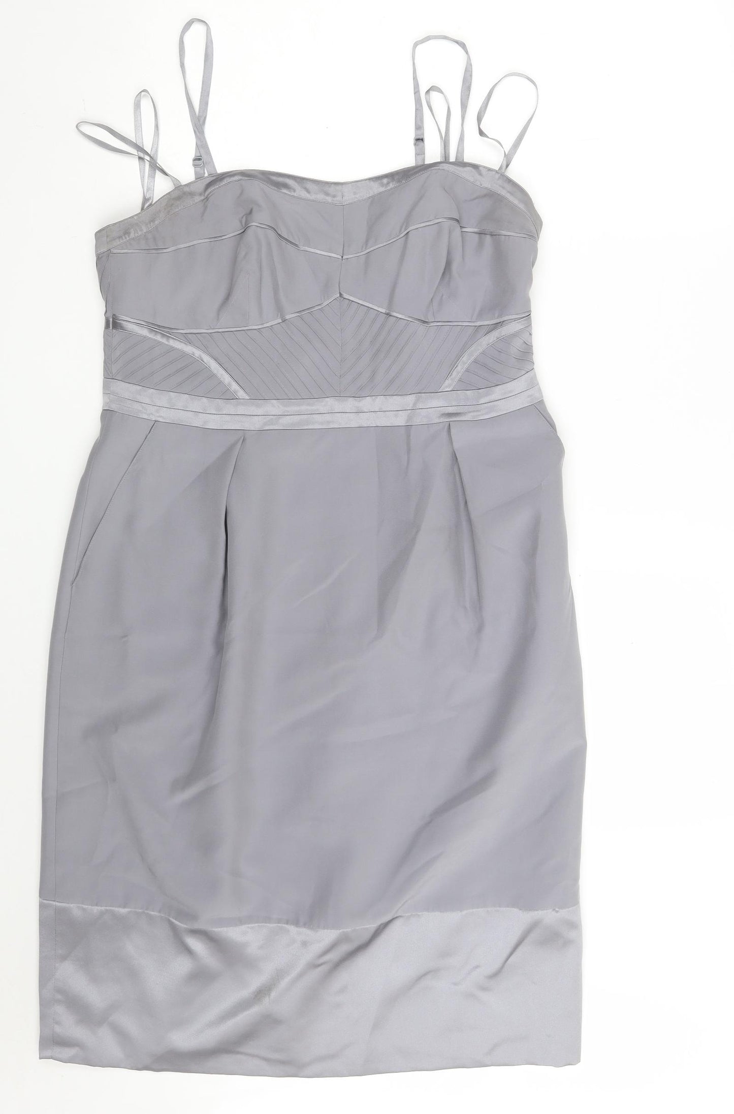 Debenhams Womens Silver  Silk A-Line  Size 14  Off the Shoulder Zip