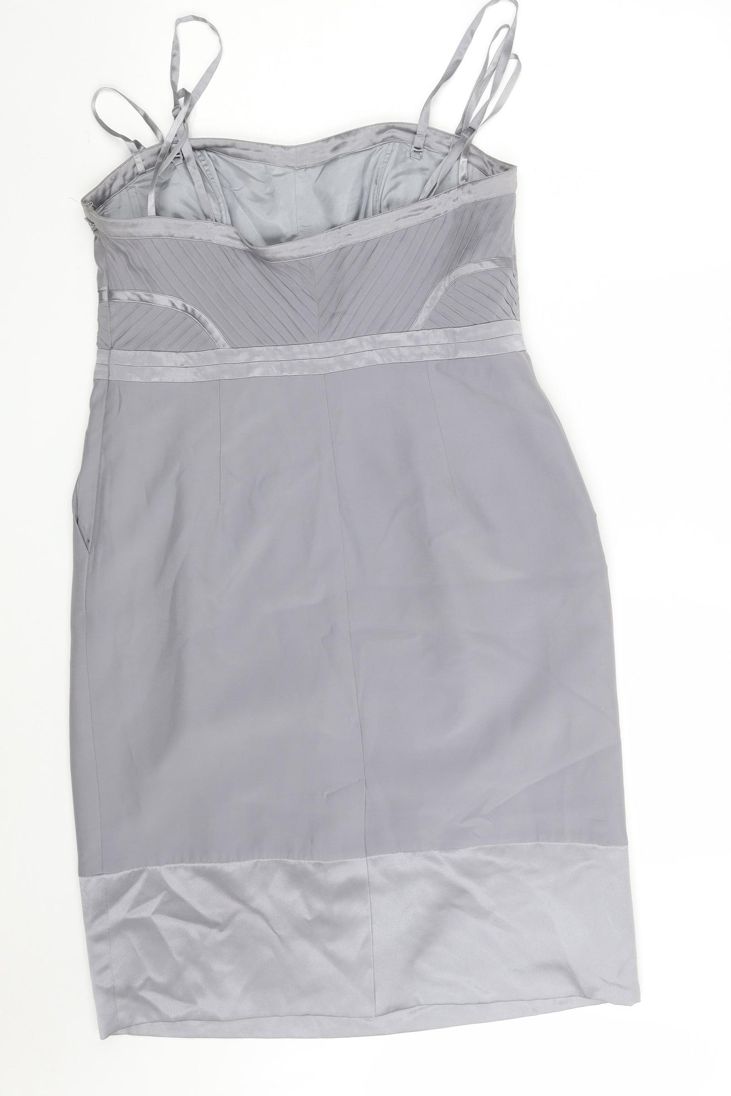 Debenhams Womens Silver  Silk A-Line  Size 14  Off the Shoulder Zip