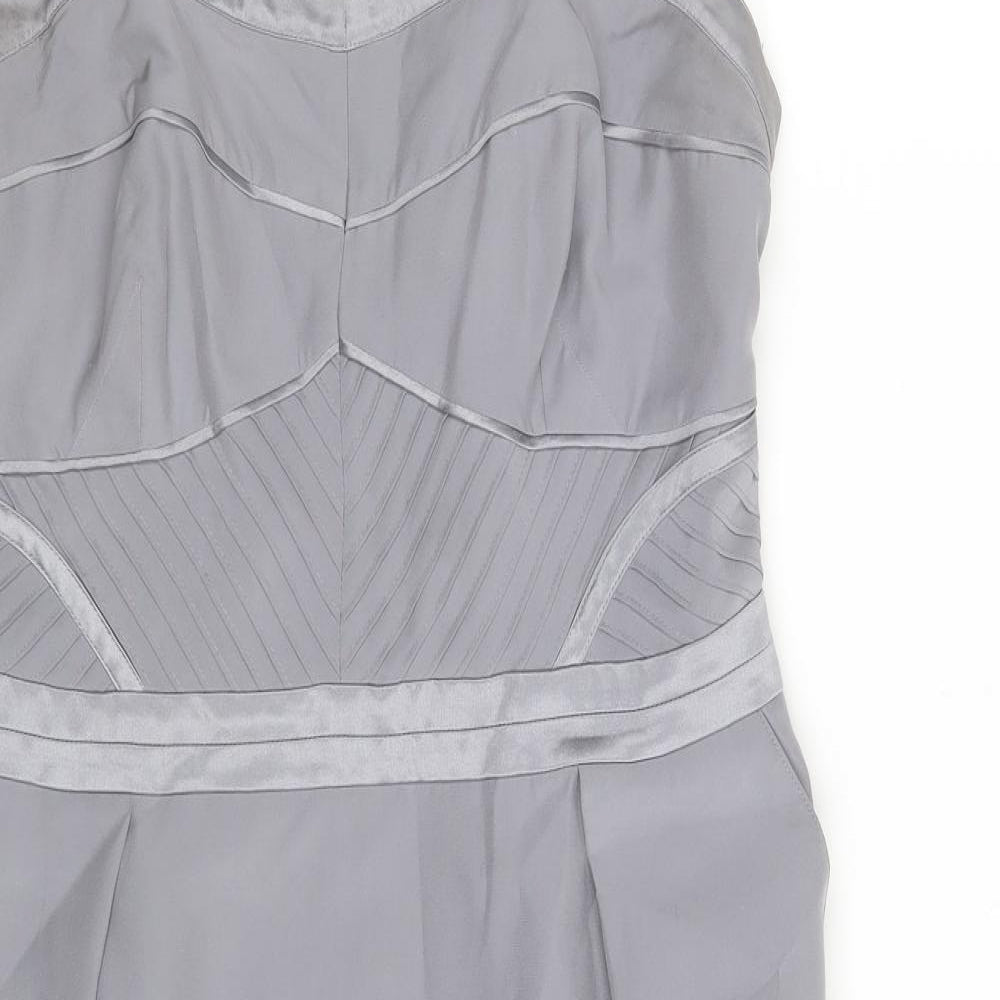 Debenhams Womens Silver  Silk A-Line  Size 14  Off the Shoulder Zip
