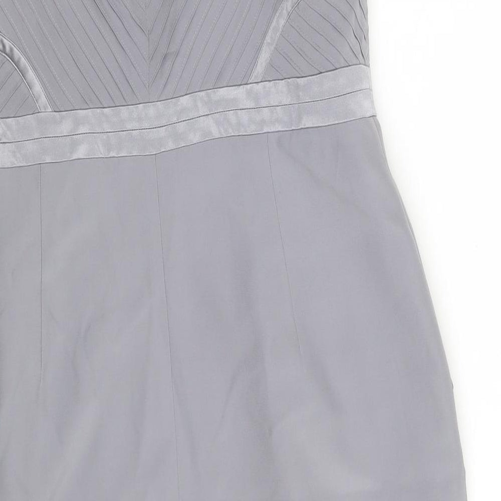 Debenhams Womens Silver  Silk A-Line  Size 14  Off the Shoulder Zip