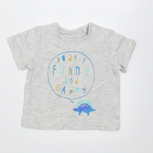 TU Boys Grey  Cotton Basic T-Shirt Size 0-3 Months Crew Neck Button - roarly funny and happy