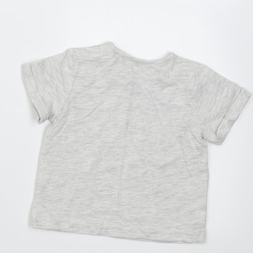 TU Boys Grey  Cotton Basic T-Shirt Size 0-3 Months Crew Neck Button - roarly funny and happy