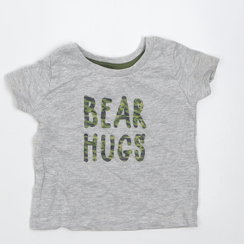 Peacocks Boys Grey  Cotton Basic T-Shirt Size 0-3 Months Crew Neck Pullover - Bear Hugs