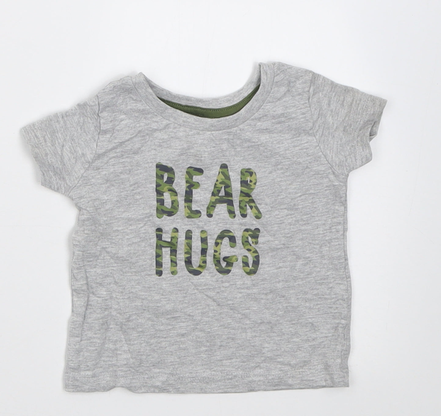 Peacocks Boys Grey  Cotton Basic T-Shirt Size 0-3 Months Crew Neck Pullover - Bear Hugs