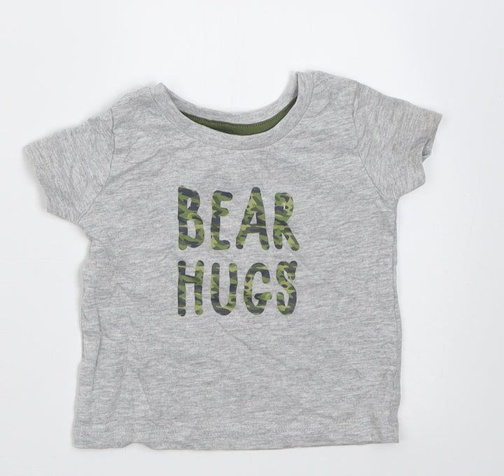 Peacocks Boys Grey  Cotton Basic T-Shirt Size 0-3 Months Crew Neck Pullover - Bear Hugs
