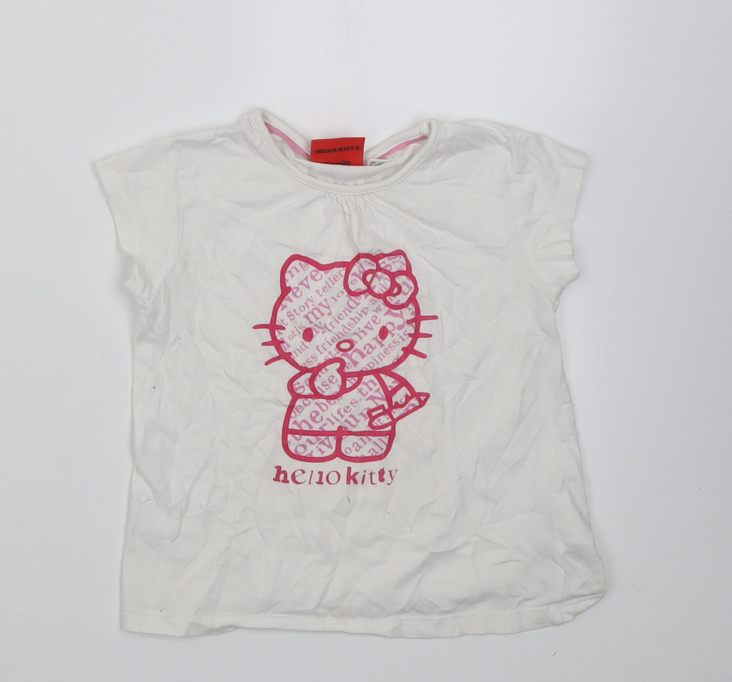 Sanrio Girls White  Cotton Basic T-Shirt Size 2-3 Years Crew Neck Pullover - Hello kitty