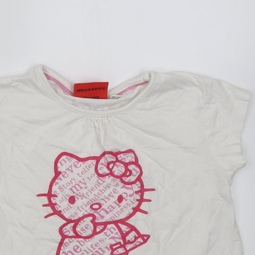 Sanrio Girls White  Cotton Basic T-Shirt Size 2-3 Years Crew Neck Pullover - Hello kitty