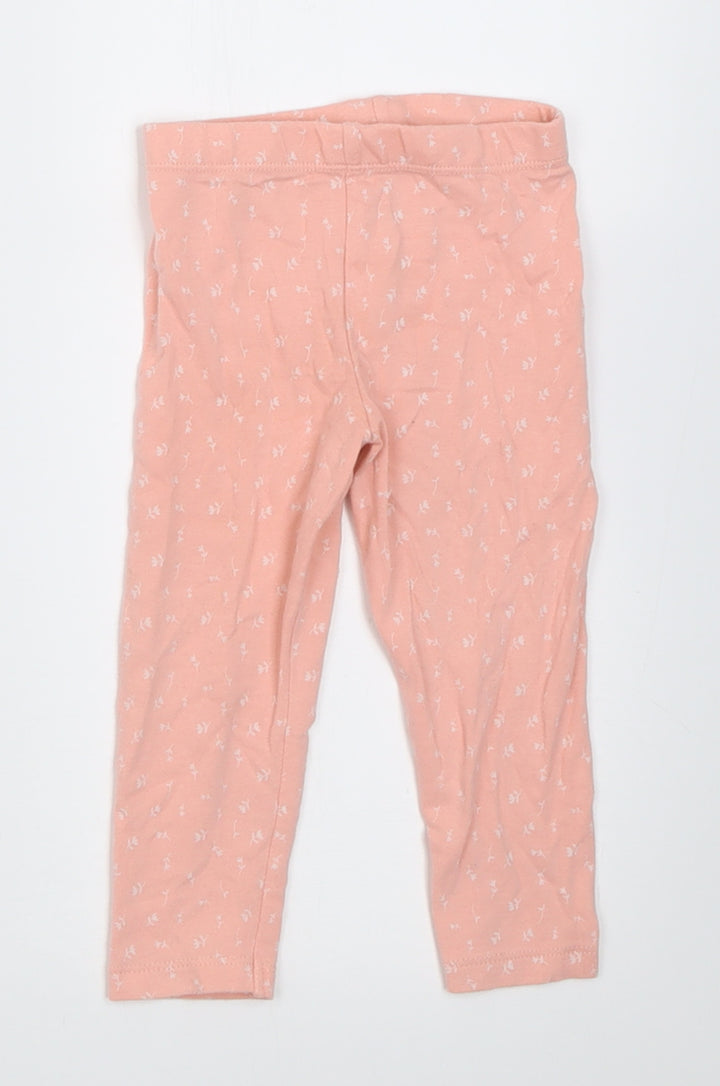 F&F Girls Pink Floral Cotton Capri Trousers Size 9-12 Months  Pullover