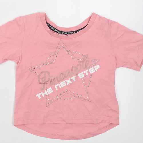 Pineapple Girls Pink  Cotton Cropped T-Shirt Size 5-6 Years Crew Neck Pullover