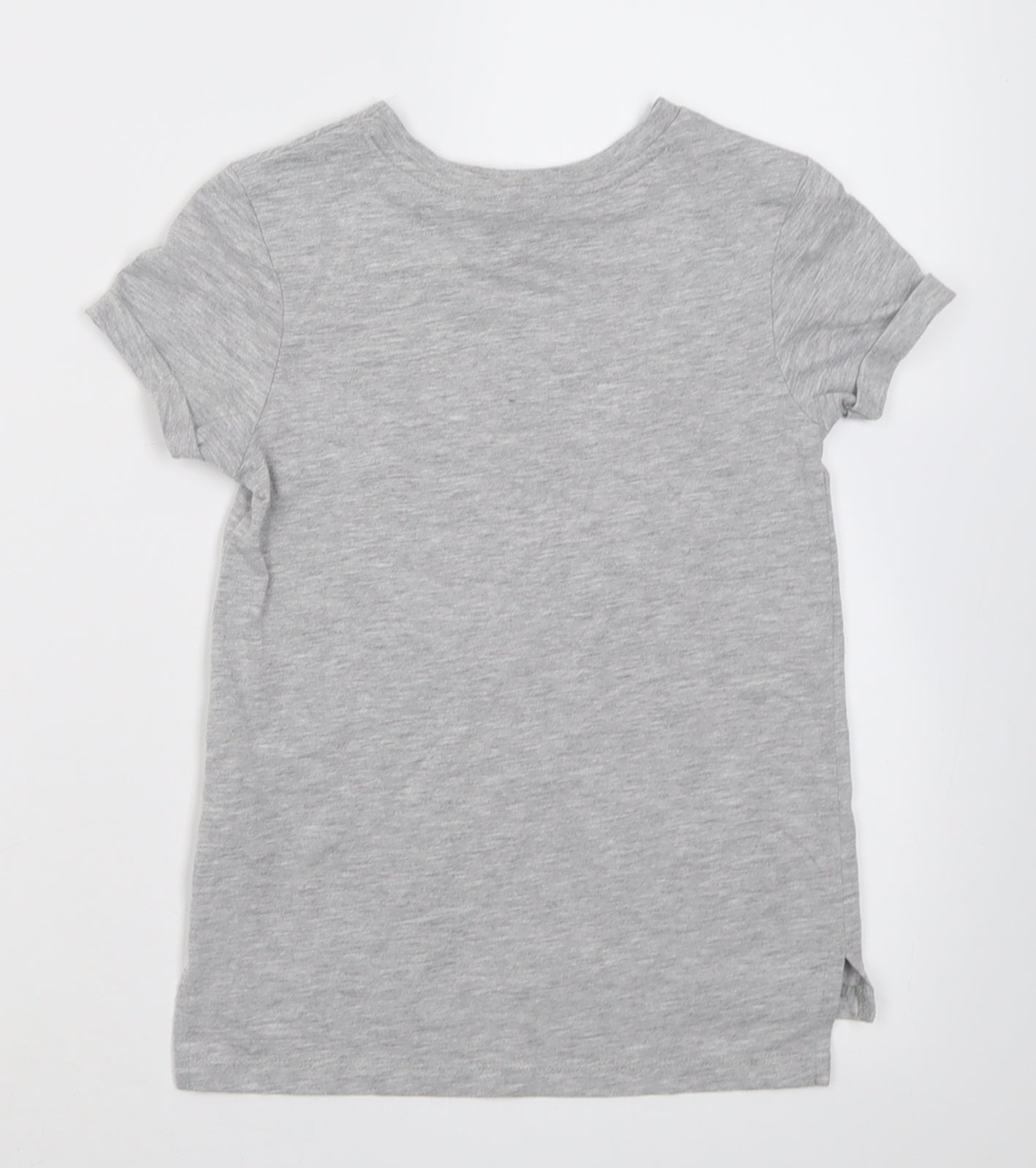 Primark Girls Grey  Cotton Basic T-Shirt Size 7-8 Years Crew Neck Pullover - Stitch