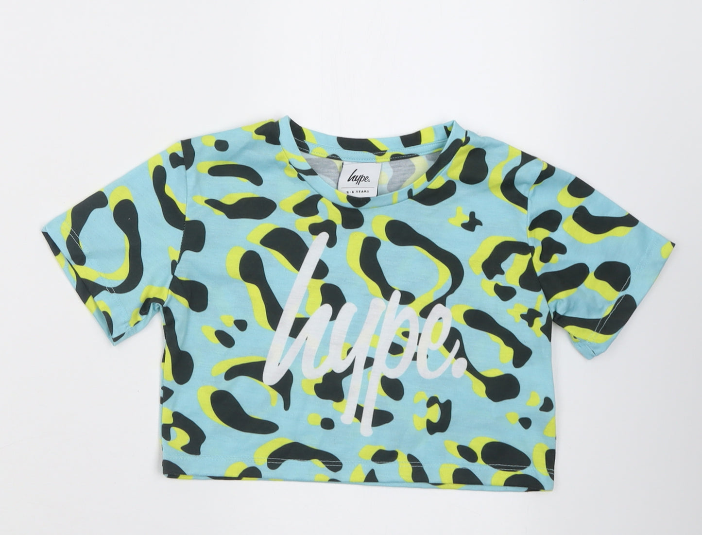 Hype Girls Blue Animal Print Polyester Cropped T-Shirt Size 5-6 Years Crew Neck Pullover