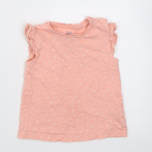 d&D Girls Pink Floral Cotton Basic T-Shirt Size 3-6 Months Crew Neck Pullover