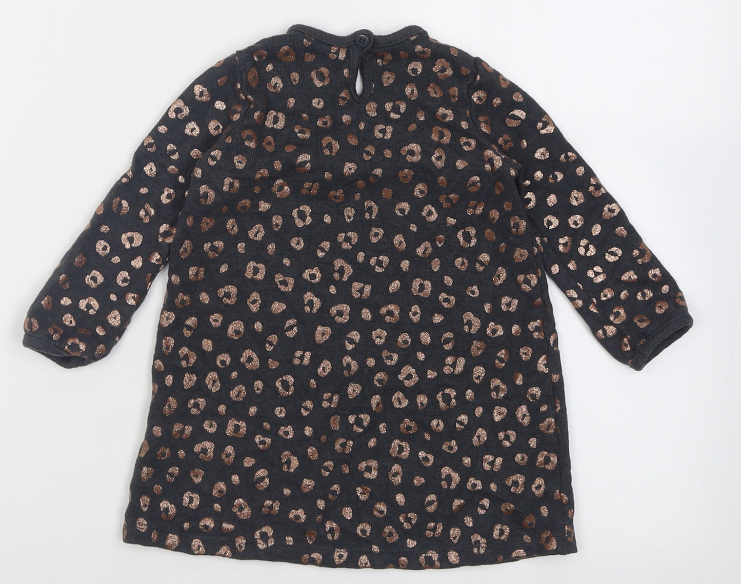 George Girls Grey Animal Print Viscose Jumper Dress  Size 9-12 Months  Crew Neck Button