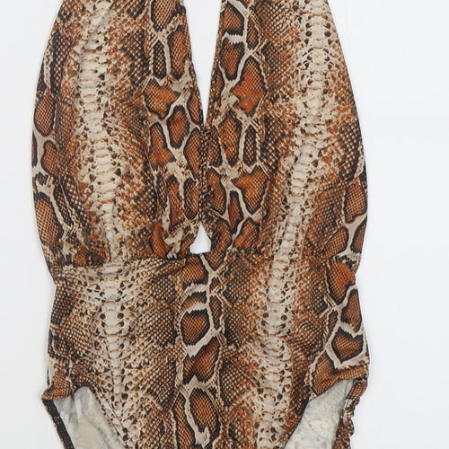 Edge Street Womens Orange Animal Print Polyester Bodysuit One-Piece Size 10  Tie - Open back