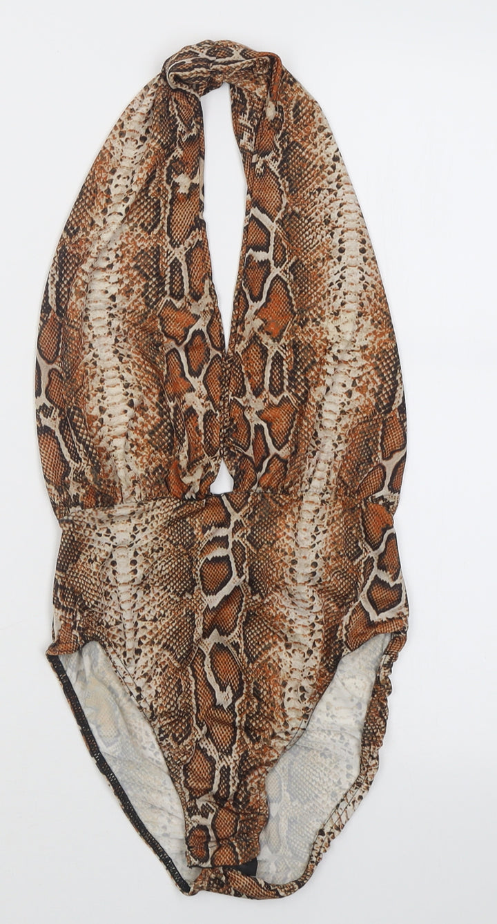 Edge Street Womens Orange Animal Print Polyester Bodysuit One-Piece Size 10 Tie - Open back