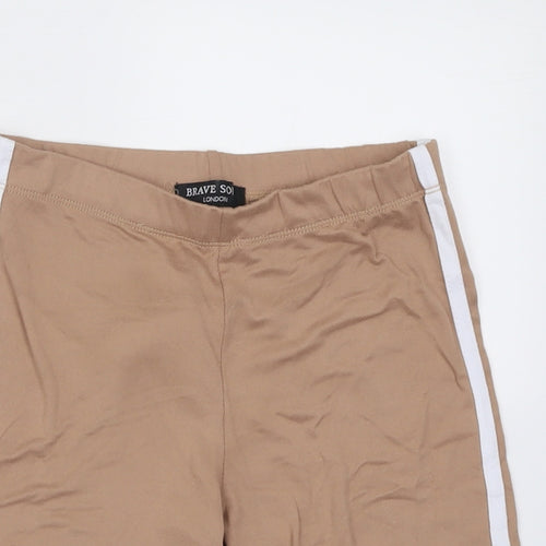 Brave Soul Womens Beige Striped Polyester Biker Shorts Size XS L7 in Regular Pull On
